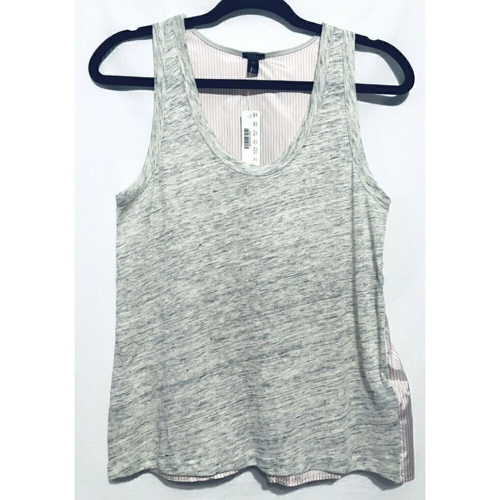 J Crew Womens Size XS Gray Stripe Linen Silk Sleeveless Blouse A7433 NEW